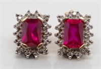9ct gold diamond and ruby earrings.