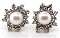 18ct white gold diamond and pearl earrings.