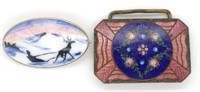 Enamelled silver brooch and antique buckle.
