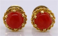Natural coral and gold earrings