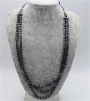 Sapphire or tanzanite and silver bead necklace