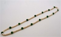 Jade bead and pearl single strand necklace