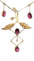 Edwardian gold pearl and garnet lavaliere