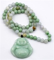 Natural jade carved Buddha pendant and necklace.