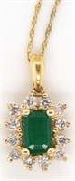 14ct gold, emerald and diamond pendant.