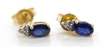 Sapphire diamond and 9ct gold earrings.