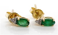 Emerald, diamond and 9ct gold earrings.