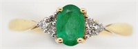 14ct gold, emerald and diamond ring