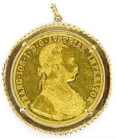 IMP Franz Joseph 4 Ducat gold coin in pendant