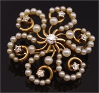 Victorian star gold, pearl and diamond brooch.