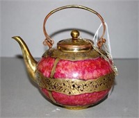 Chinese brass & hardstone teapot