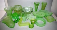 Collection vintage green glass tableware