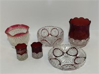 Cranberry & Clear Glass Pieces