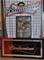 Large Budweiser Lighted Sign, Plastic Sign, Mirror