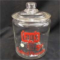 VINTAGE LAY’S SALTED PEANUTS 5 CENT GLASS JAR