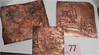 COPPER RELIEF ART WESTERN SCENES 13, 11, 8 INCH