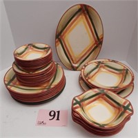 36 PIECE HOMESPUN VERNONWARE HAND-PAINTED CHINA