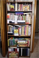6-Shelf Wood Bookcase with Contents