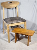 Wood Chair w/ Western Leather Seat, Plus..