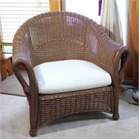 Unique Wood and Wicker Chair w/ Textured Seat
