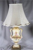 Hand Painted Victorian Lamp w/ Gold Trim