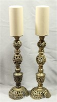 Pair of Tall, Possibly Brass Candlesticks