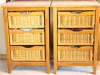 (2) Solid Wood & Rattan 3-Drawer Storage Drawers
