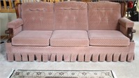 7Ft Wing-Back Upholstered Sofa w/ Wood Trim