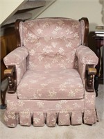 Vintage Wide Wing-Back Arm Chair w/ Wood Trim