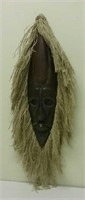 Hand Carved Wooden Wall Mask With Twine Hair