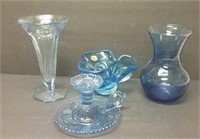 4 Various Pieces Of Blue Glass Home Decor