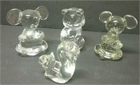 4 Glass Animal Paperweights