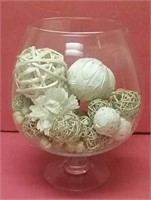 Large Glass Bowl With Wicker Decor Balls