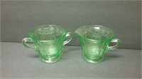 Vintage Green Depression Glass Cream & Sugar Bowl