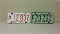 2 New Brunswick 1974 License Plates