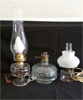 Lot of 3 Oil Lamps, 2 Electrified