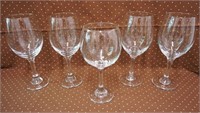 Lot of 5 Clear Glass Wine Glasses