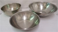 Lot of 3 Stainless Steel Metal Mixing Bowls