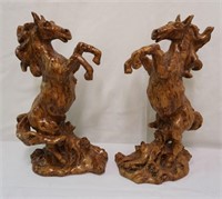 Pair of Brown Resin Horse Statues Figurines