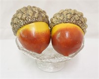 Pair of Feng Shui Acorn Candles w/Glass Bowl