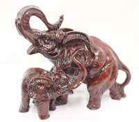 Matriarch & Baby Red Rock Resin Elephants