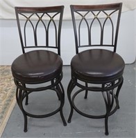 Pair of Metal Base Pleather Upholstered Stools