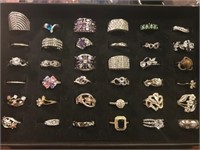 14 SILVER AND 22 FASHION RINGS INCLUDES TRAY
