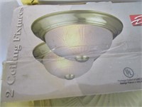 2 Ceiling fixtures satin brass & frosted glass