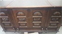 Antique Wood Roll-away Folding Bar and Cabinet
