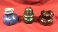Group of 3 electric insulators two glass one