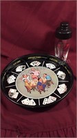 Vintage poker serving tray with cocktail mixer