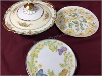 Noritake Soup/Serving Dish & 2 hand painted plates