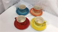 Set of 4 Vintage Colorful Tea Cup & Saucer Set
