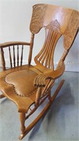 Antique Wood Rocking Chair with leather seat